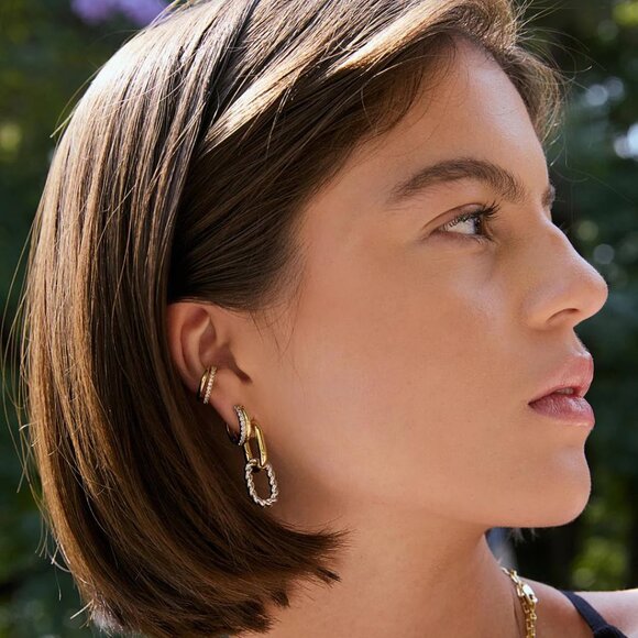 NEW Ana Luisa Ash Double Two Tone Double Hoop Earrings - Picture 5 of 6